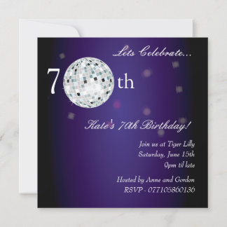 70e Paarse uitnodiging van Disco Ball Party