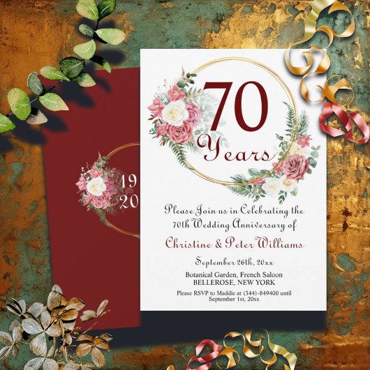 70e Platina Wedding Jubileum Rozen Kaart