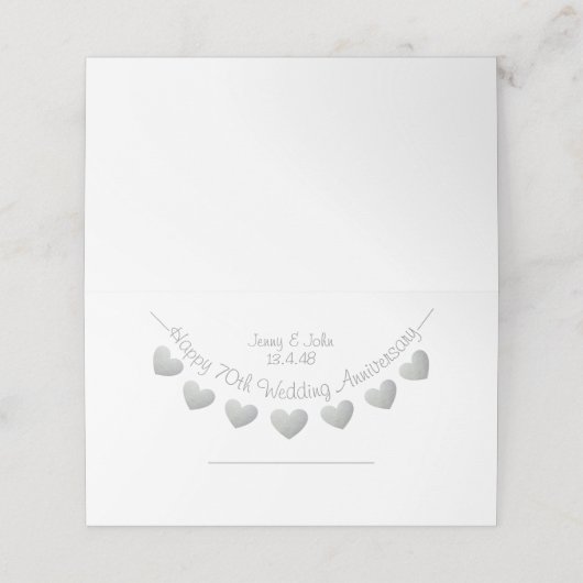 70e Platinum Mariage Anniversaire Cartes cardiaque (Extérieur déplié)