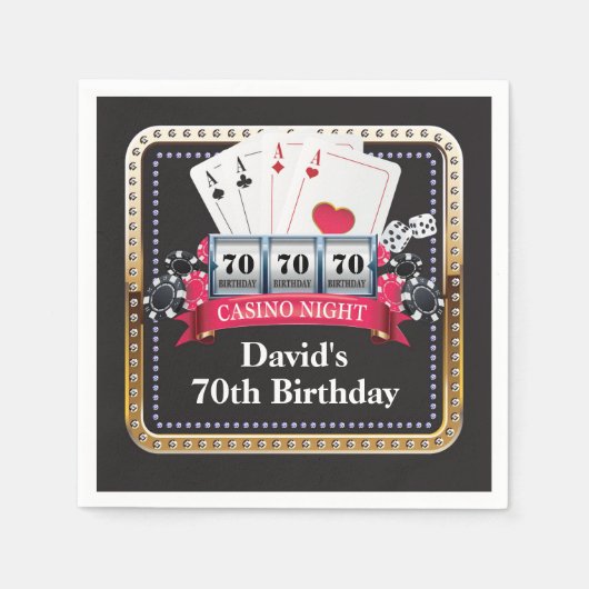70e pokerspeelkaart Casino Birthday Napkins Servet (Voorkant)