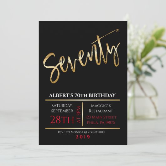 70e Seveneth Anniversaire Gold Black Invitation (Debout devant)
