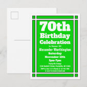 70e simple Green Birthday Invitation Carte postale (Devant / Derrière)