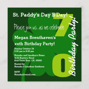 70e ST PATRICK Birthday Party Shamrock A03B Kaart
