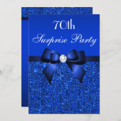 70e Surprise Party Royal Blue Sequins en Bow Kaart (Voorkant / Achterkant)