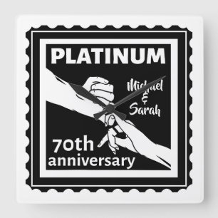 70e trouwdag blauw platina traditioneel vierkante klok