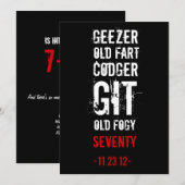 70e uitnodiging van de Birthday Party Geezer (Voorkant / Achterkant)