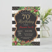 70e uitnodiging van de verjaardag. Kerstrood zwart (Staand voorkant)