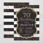 70e uitnodiging van de verjaardag. Zwart en goudgl (Voorkant / Achterkant)