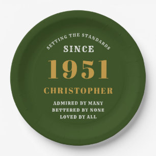 70e Verjaardag 1951 Green Gold Love Gepersonalisee Papieren Bordje