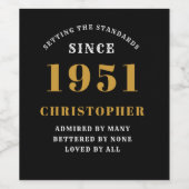 70e verjaardag 1951 Zwart Goud Retro gepersonalise Wijn Etiket (Enkel label)