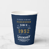 70e verjaardag 1952 Blue Gold Add Name Retro Papieren Bekers (Voorkant)