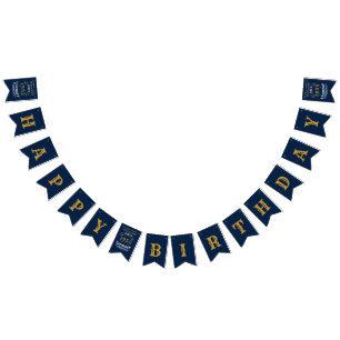 70e verjaardag 1952 Blue Gold Add Name Retro Vlaggetjes