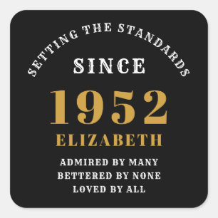 70e verjaardag 1952 Elegant Black Gold Chic Vierkante Sticker