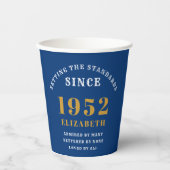 70e verjaardag 1952 Elegant Blue Gold Chic Papieren Bekers (Voorkant)