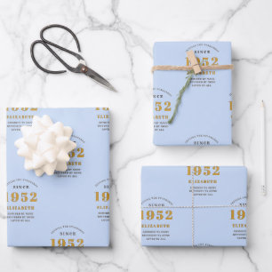 70e verjaardag 1952 Elegant Gold Blue Grey Inpakpapier Vel