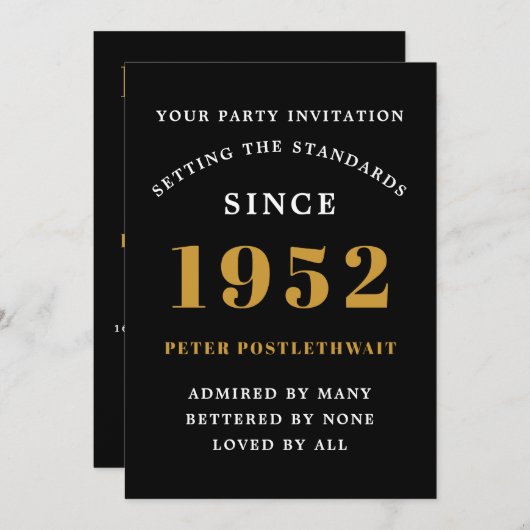 70e verjaardag 1952 zwarte goudlegant afbeelding kaart (Voorkant / Achterkant)