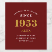 70e verjaardag 1953 Red Gold Elegant Chic Wijn Etiket (Enkel label)