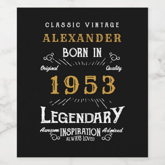 70e verjaardag 1953 Voeg Jouw naam Legendary toe Wijn Etiket (Enkel label)