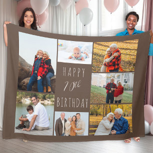 70e verjaardag 7 Foto Collage Brown Fleece Blanket