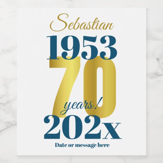 70e verjaardag aangepaste data wijn etiket (Enkel label)