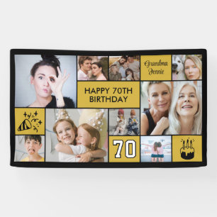 70e verjaardag aangepaste foto collage zwart goud spandoek
