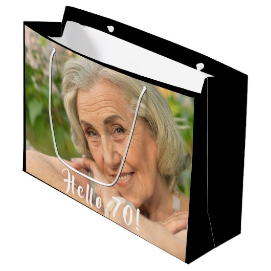70e verjaardag aangepaste fotomhello 70 vrouw groot cadeauzakje (Voorkant Gekanteld)