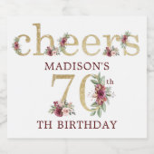 70e verjaardag Aangepaste gouden bloem Sparkling Wijnetiket (Enkel label)