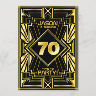 70e verjaardag Art Deco Gold Black Grote Gatsby Kaart