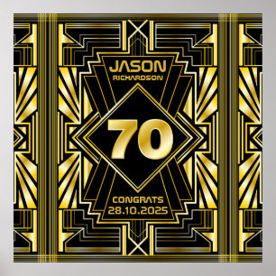 70e verjaardag Art Deco Gold Black Grote Gatsby Poster