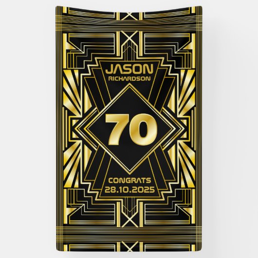 70e verjaardag Art Deco Gold Black Grote Gatsby Spandoek (Verticaal)