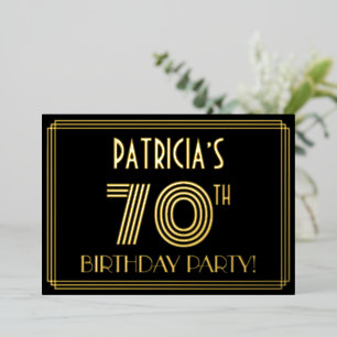 70e verjaardag — Art Deco Style "70" + Naam Folie Uitnodiging