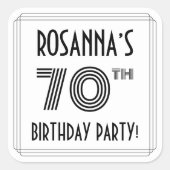 70e verjaardag: Art Deco Style + aangepaste naam Vierkante Sticker (Voorkant)