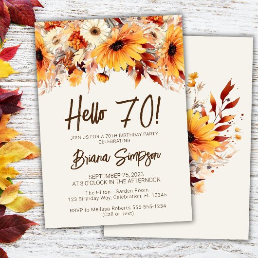 70e Verjaardag Beige Herfst Bloemen Kaart