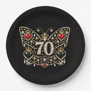 70e verjaardag bezet met diamanten vlinder papieren bordje