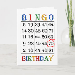 70e verjaardag Bingo kaart