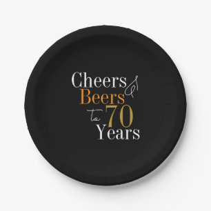 70e verjaardag Black Gold Cheers and Beers Party Papieren Bordje