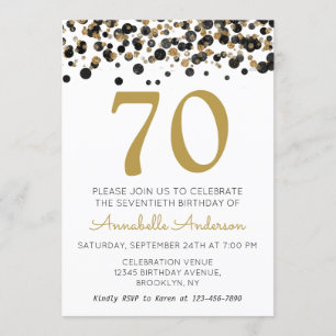 70e Verjaardag Black Gold Glitter Sparkle Confetti Kaart
