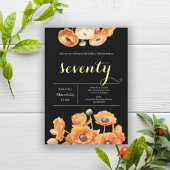 70e Verjaardag Black Script Oranje Bloemenfeest Kaart