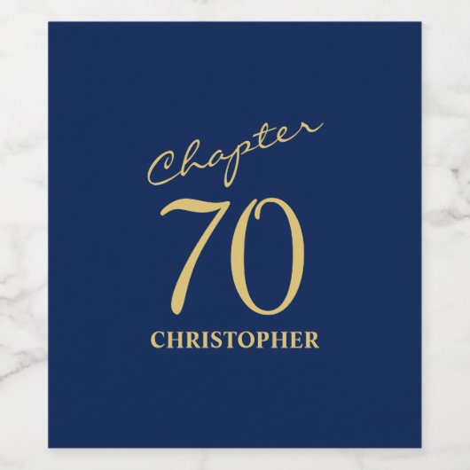 70e verjaardag blauw goud wijn etiket (Enkel label)