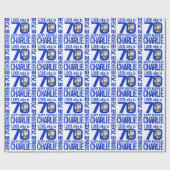 70e verjaardag blauw kijk 70 douanefoto en naam cadeaupapier (Vlak)