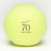 70e verjaardag Blauw Script Tennisballen (Voorkant)