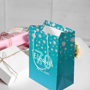 70e verjaardag blauwgroen blauwe naam diamanten medium cadeauzakje