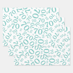 70e verjaardag Blauwgroen & Witte nummerpatroon 70 Inpakpapier Vel