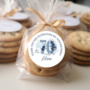 70e verjaardag Bloemennummer Kustblauw Dank u Ronde Sticker
