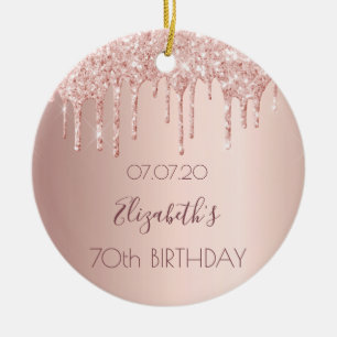 70e verjaardag bloost roze gouden glitters druppel keramisch ornament