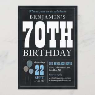 70e verjaardag Chalkboard Blauwe ballon Rustic Chi Kaart
