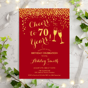 70e verjaardag - Cheers tot 70 jaar Gold Red Kaart