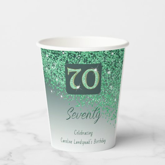 70e verjaardag Classy Falling Green Glitter Papieren Bekers (Achterkant)