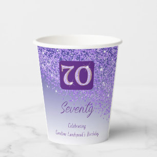 70e verjaardag Classy Falling Paarse Glitter Papieren Bekers