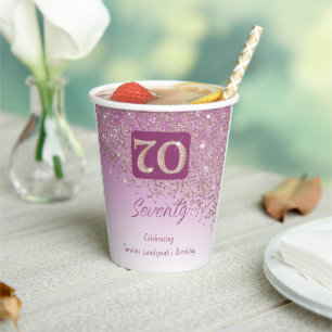 70e verjaardag Classy Falling Roos Gold Glitter Papieren Bekers